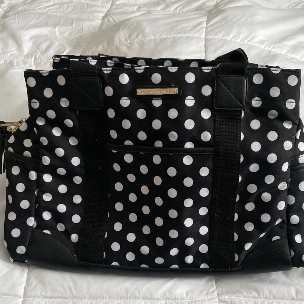 Poppy & Peonies Black and White Polka Dot Travel Bag NWNT